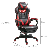Vinsetto Ergonomische Gamingstoel met Racestijl - Uitschuifbare Voetsteun, Zwart+Rood(m-3)