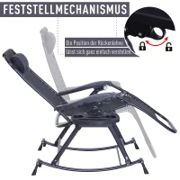 Outsunny Schaukelstuhl Schaukelliege Gartenliege Schwingsessel faltbar Rückenlehne verstellbar mit Kopfkissen Getränkehalter Stahl + Texteline Schwarz bis 120 kg(m-5)