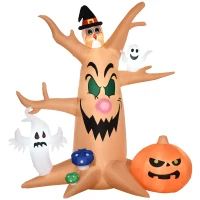 HOMCOM 8ft Inflatable Halloween Haunted Tree with Jack-o-lantern, Ghosts and Owl, Blow-Up Outdoor LED Display with Rotating Colourful Light for Garden, Party, Holiday(m-1)