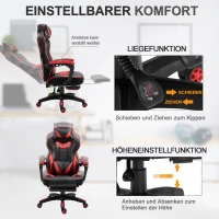 Vinsetto Ergonomische Gamingstoel met Racestijl - Uitschuifbare Voetsteun, Zwart+Rood(m-4)