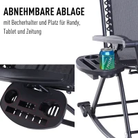 Outsunny Schaukelstuhl Schaukelliege Gartenliege Schwingsessel faltbar Rückenlehne verstellbar mit Kopfkissen Getränkehalter Stahl + Texteline Schwarz bis 120 kg(m-8)