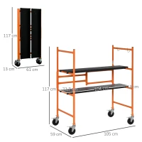 HOMCOM Arbeitsgerüst mobiles Gerüst Treppenleiter Leiter mit Feststellrädern Verstellbare Arbeitsplattform tragbar zusammenklappbare Leiterhocker Stahl Schwarz+Orange 105 x 59 x 117 cm(m-3)