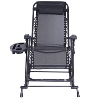 Outsunny Schaukelstuhl Schaukelliege Gartenliege Schwingsessel faltbar Rückenlehne verstellbar mit Kopfkissen Getränkehalter Stahl + Texteline Schwarz bis 120 kg(m-10)