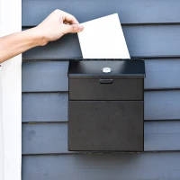 HOMCOM Vorschlagsbox Spendenbox Briefkasten zur Wandmontage Mailbox aus Stahl mit Schloss Sammelbox Schlüsselbox Schwarz 15 x 18 x 22 cm(m-2)