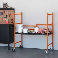 HOMCOM Arbeitsgerüst mobiles Gerüst Treppenleiter Leiter mit Feststellrädern Verstellbare Arbeitsplattform tragbar zusammenklappbare Leiterhocker Stahl Schwarz+Orange 105 x 59 x 117 cm(m-2)