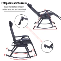 Outsunny Schaukelstuhl Schaukelliege Gartenliege Schwingsessel faltbar Rückenlehne verstellbar mit Kopfkissen Getränkehalter Stahl + Texteline Schwarz bis 120 kg(m-4)