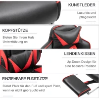 Vinsetto Ergonomische Gamingstoel met Racestijl - Uitschuifbare Voetsteun, Zwart+Rood(m-7)