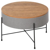HOMCOM Tavolino da Caffè Rotondo per Soggiorno con Vano Contenitore in Metallo, Legno e Lino, Stile Vintage, Φ60x40cm(m-1)