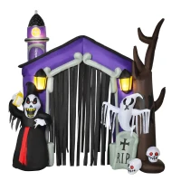 HOMCOM Aufblasbares Spukhaus Figur Luftfigur Halloween Deko mit LED Beleuchtung Polyester Schwarz+Braun 270 x 200 x 260 cm(m-11)