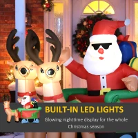 Outsunny 6ft Inflatable Christmas Santa Claus and Penguin on Sleigh with 2 Reindeer, Blow-Up Outdoor LED Yard Display(m-4)