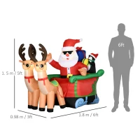Outsunny 6ft Inflatable Christmas Santa Claus and Penguin on Sleigh with 2 Reindeer, Blow-Up Outdoor LED Yard Display(m-3)