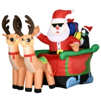 Outsunny 6ft Inflatable Christmas Santa Claus and Penguin on Sleigh with 2 Reindeer, Blow-Up Outdoor LED Yard Display(m-1)