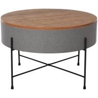 HOMCOM Tavolino da Caffè Rotondo per Soggiorno con Vano Contenitore in Metallo, Legno e Lino, Stile Vintage, Φ60x40cm(m-4)
