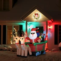 Outsunny 6ft Inflatable Christmas Santa Claus and Penguin on Sleigh with 2 Reindeer, Blow-Up Outdoor LED Yard Display(m-2)