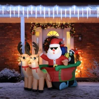 Outsunny 6ft Inflatable Christmas Santa Claus and Penguin on Sleigh with 2 Reindeer, Blow-Up Outdoor LED Yard Display(m-10)