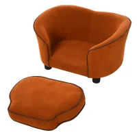 PawHut Haustiersofa, Hundebett, Hundesofa, Katzensofa, Katze Kissen, Naturholz+Plüsch, Braun, 70 x 51 x 37 cm(m-7)