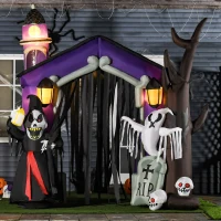 HOMCOM Aufblasbares Spukhaus Figur Luftfigur Halloween Deko mit LED Beleuchtung Polyester Schwarz+Braun 270 x 200 x 260 cm(m-2)