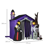 HOMCOM Aufblasbares Spukhaus Figur Luftfigur Halloween Deko mit LED Beleuchtung Polyester Schwarz+Braun 270 x 200 x 260 cm(m-3)