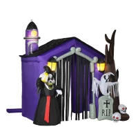 HOMCOM Aufblasbares Spukhaus Figur Luftfigur Halloween Deko mit LED Beleuchtung Polyester Schwarz+Braun 270 x 200 x 260 cm(m-1)