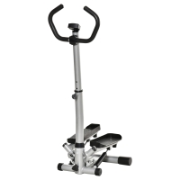 Stepper HOMCOM z uchwytem trenażer domowy do domu mała maszyna fitness do treningu nóg i pośladków z wyświetlaczem LCD regulowana prędkość metal ABS kolor czarny + srebrny 55 x 53 x 118-128 cm