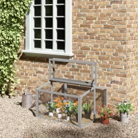 Outsunny Kweekbak Minikas Broeikas met Deksel van Hout en Polycarbonaat Weerbestendig Lichtgrijs 90 x 80 x 58 cm(m-9)