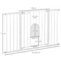 Bramka ochronna PawHut barierka ochronna na schody psy barierka zabezpieczająca dla zwierząt domowych barierka dla psa mocowanie zaciskowe metal ABS kolor biały 75-131 x 76 cm(m-3)