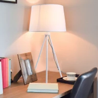 HOMCOM® Tischleuchte Tischlampe E27-Fassung Nachttischlampe 40 W Metall Weiß 30 x 30 x 60 cm(m-2)