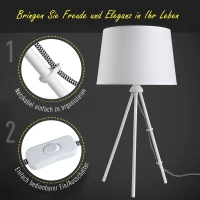 HOMCOM® Tischleuchte Tischlampe E27-Fassung Nachttischlampe 40 W Metall Weiß 30 x 30 x 60 cm(m-6)