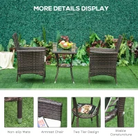 Outsunny Three-Piece Rattan Chair Set, with Cushions - Brown(m-6)