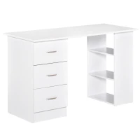 HOMCOM Birou modern cu 3 Sertare si Rafturi in Lemn Alb 120x49x72cm(m-1)