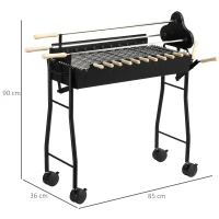 Outsunny Charcoal Barbecue Grill W/ 4 Wheels, size (85x36x90cm)-Black(m-3)