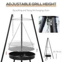 Outsunny Tripod Charcoal Barbecue Grill, size (70x70x165cm)-Black(m-4)