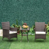 Outsunny Three-Piece Rattan Chair Set, with Cushions - Brown(m-10)