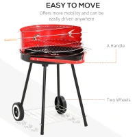 Outsunny Charcoal Outdoor Barbecue Grill, 2 Wheels, size (75.5H x 50L x 82W cm)-Red/Black(m-4)