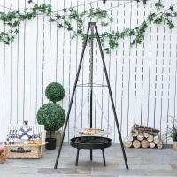 Outsunny Tripod Charcoal Barbecue Grill, size (70x70x165cm)-Black(m-10)