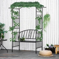 Outsunny Steel Frame Outdoor Garden Arch w/ 2-Seater Bench Black(m-12)