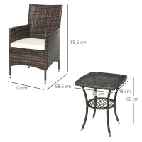 Outsunny Three-Piece Rattan Chair Set, with Cushions - Brown(m-3)