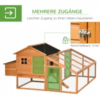 PawHut Zwerghühnerstall Zwerghühnerhaus mit Nistkasten Zwerghühnervoliere mit Asphaltdach Gehege Geflügelstall Wachtelstall winterfest Tannenholz Orange+Schwarz 185,5 x 176 x 99,5 cm(m-5)