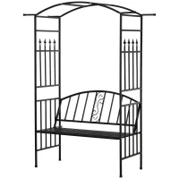 Outsunny Steel Frame Outdoor Garden Arch w/ 2-Seater Bench Black(m-13)