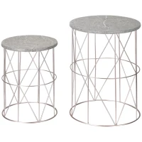 Outsunny 2-Piece Garden Table Set Coffee Tables Side Tables Retro Metal Wire Basket Garden Nesting Table Outdoor Balcony Metal Rose Gold Gray(m-1)
