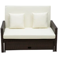 Outsunny Rattan Sun Lounger 2 Seater Day Bed-Brown(m-11)
