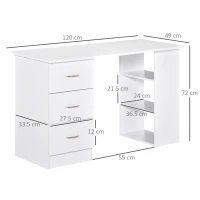 HOMCOM Birou modern cu 3 Sertare si Rafturi in Lemn Alb 120x49x72cm(m-3)