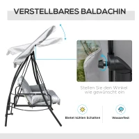 Outsunny huśtawka z dachem, huśtawka ogrodowa, Ławka bujana z funkcją leżenia, 3-osobowa, metal + poliester, biały, 209x114x170 cm(m-5)