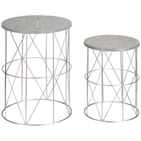 Outsunny 2-Piece Garden Table Set Coffee Tables Side Tables Retro Metal Wire Basket Garden Nesting Table Outdoor Balcony Metal Rose Gold Gray(m-11)