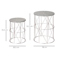 Outsunny 2-Piece Garden Table Set Coffee Tables Side Tables Retro Metal Wire Basket Garden Nesting Table Outdoor Balcony Metal Rose Gold Gray(m-3)