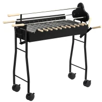 Outsunny Charcoal Barbecue Grill W/ 4 Wheels, size (85x36x90cm)-Black(m-1)