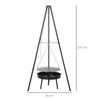 Outsunny Tripod Charcoal Barbecue Grill, size (70x70x165cm)-Black(m-3)
