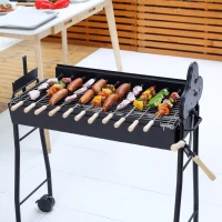 Outsunny Charcoal Barbecue Grill W/ 4 Wheels, size (85x36x90cm)-Black(m-8)