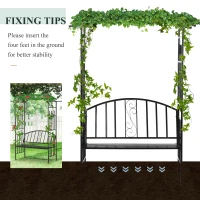 Outsunny Steel Frame Outdoor Garden Arch w/ 2-Seater Bench Black(m-5)
