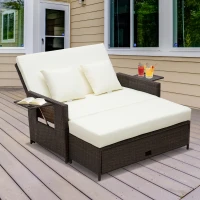 Outsunny Rattan Sun Lounger 2 Seater Day Bed-Brown(m-2)